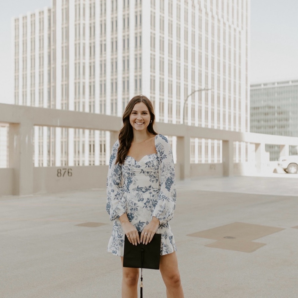 Reformation Blue and White Floral Long Sleeve Dress